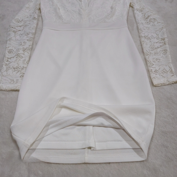 Windsor ✦ White Lace Drop Waist Dress ✦ Long Sleeve Bodycon Lined S NWT - Picture 13 of 17